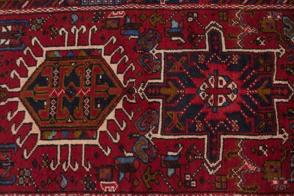 Vintage Red Geometric 3'4X10'7 Gharajeh Persian Runner Rug
