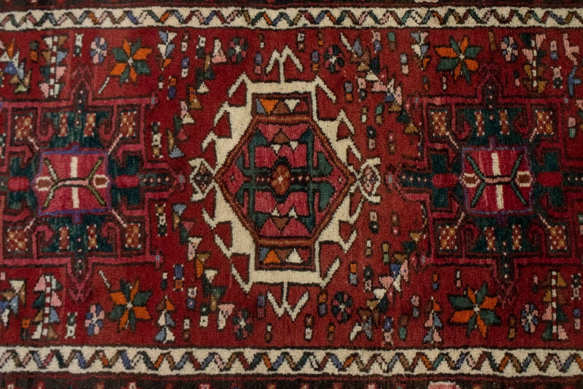 Vintage Red Geometric 2'9X12'5 Karajeh Persian Runner Rug