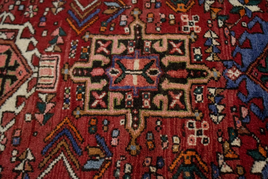 Vintage Red Geometric 2'9X12'5 Karajeh Persian Runner Rug
