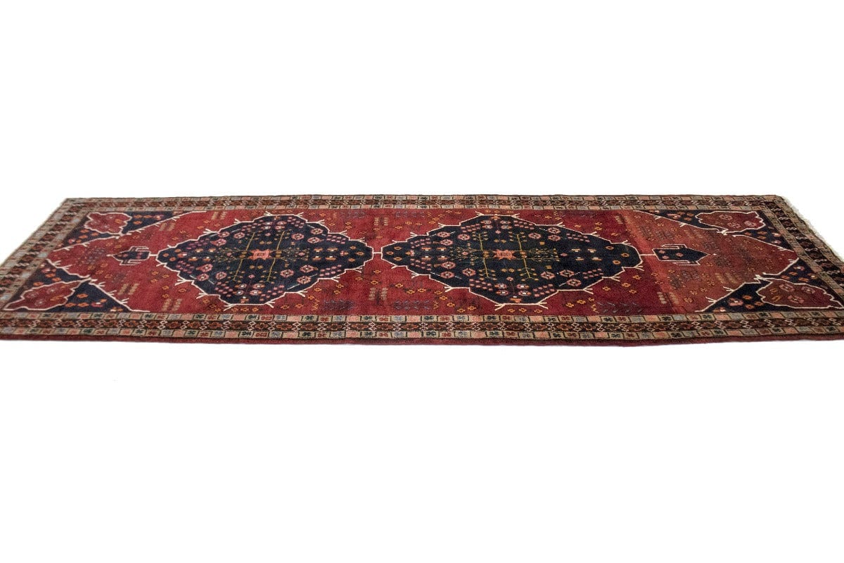 Vintage Brick Red Tribal 4X11 Ardebil Persian Runner Rug