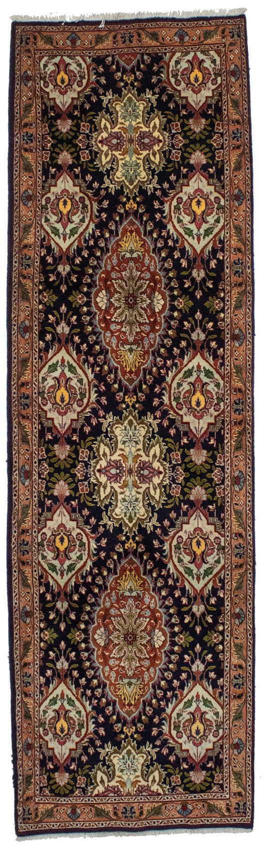 Vintage Purple-navy Floral 3'4X11'5 Tabriz Persian Runner Rug