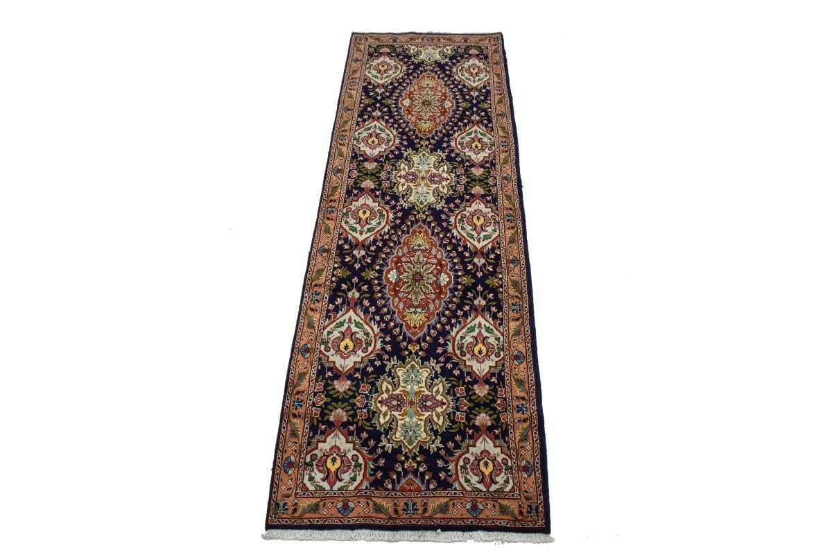 Vintage Purple-navy Floral 3'4X11'5 Tabriz Persian Runner Rug