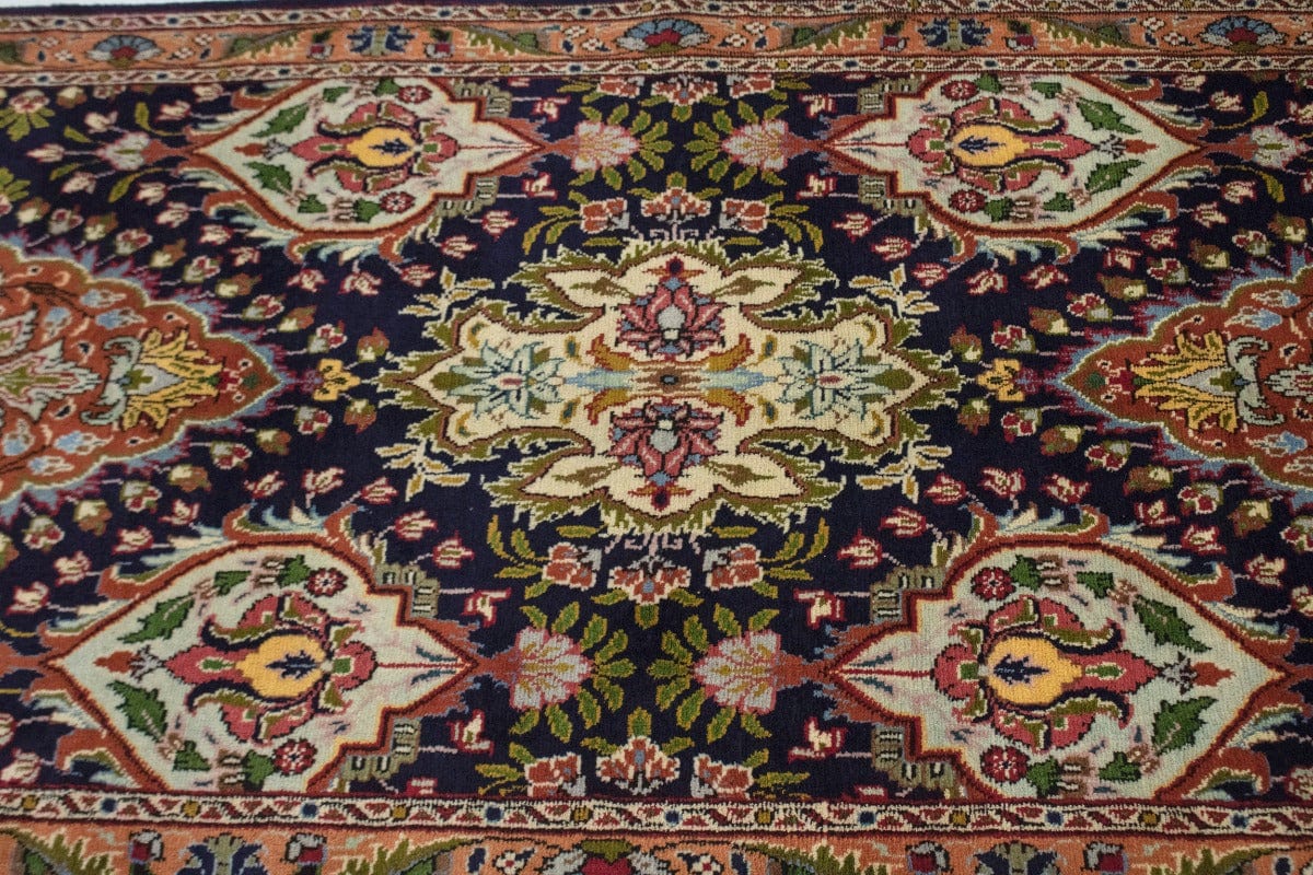 Vintage Purple-navy Floral 3'4X11'5 Tabriz Persian Runner Rug