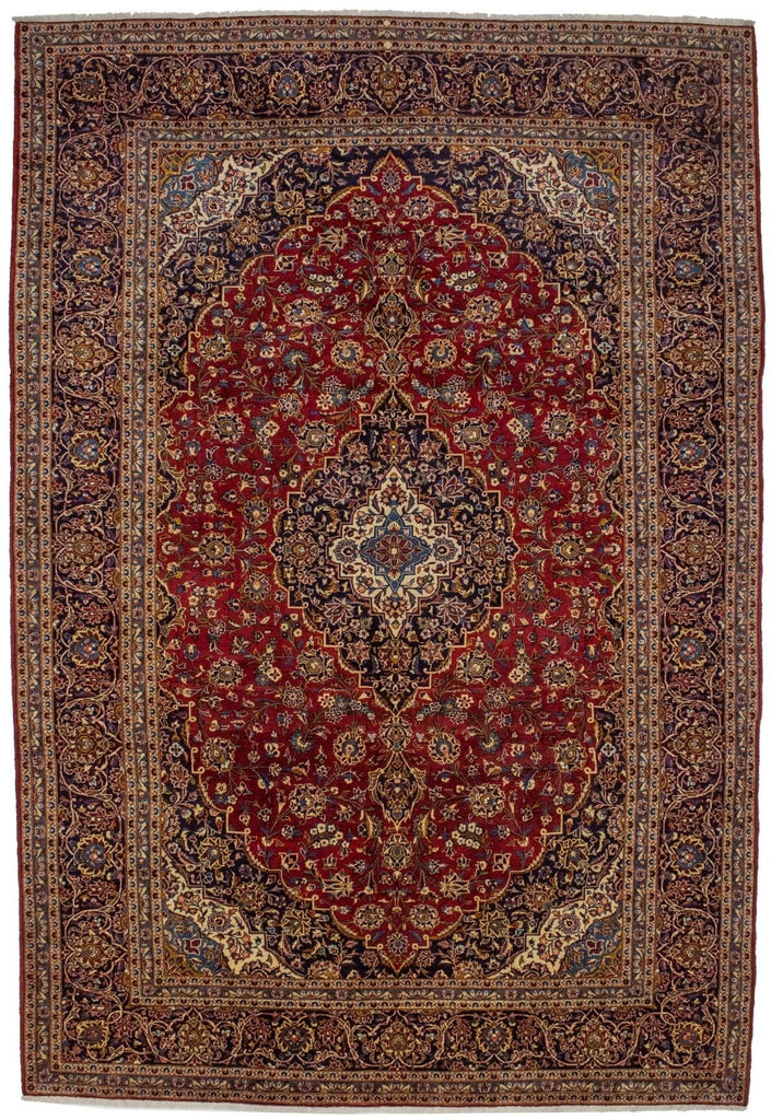 Vintage Red Traditional 10X15 Kashan Persian Rug