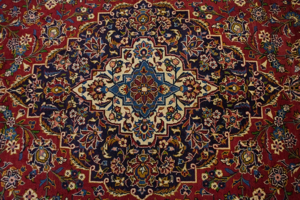 Vintage Red Traditional 10X15 Kashan Persian Rug