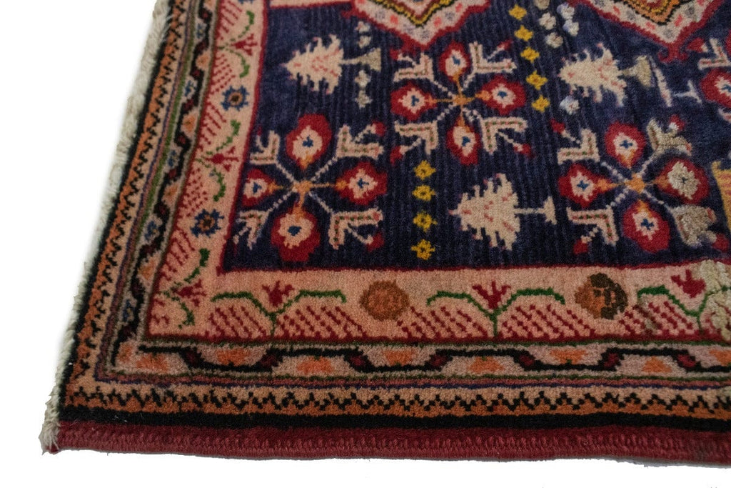 Vintage Navy Blue Tribal 2'6X3'9 Zanjan Persian Rug