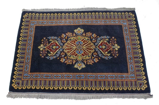 Vintage Dark Navy Classic 2'6X3'4 Kashan Persian Rug