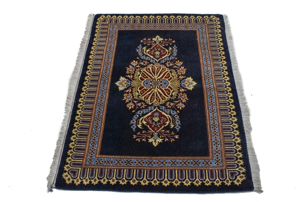 Vintage Dark Navy Classic 2'6X3'4 Kashan Persian Rug