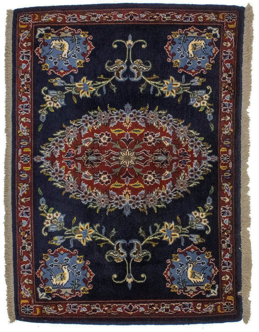 Vintage Navy Blue Classic 2'5X3'0 Kashan Persian Rug