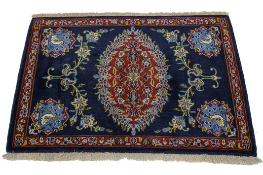 Vintage Navy Blue Classic 2'5X3'0 Kashan Persian Rug