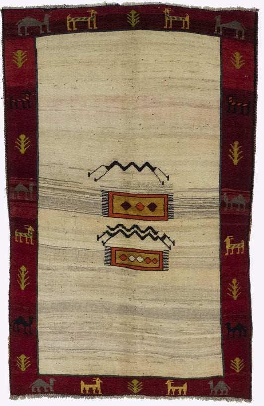 Vintage Beige Tribal 4X6 Gabbeh Persian Rug