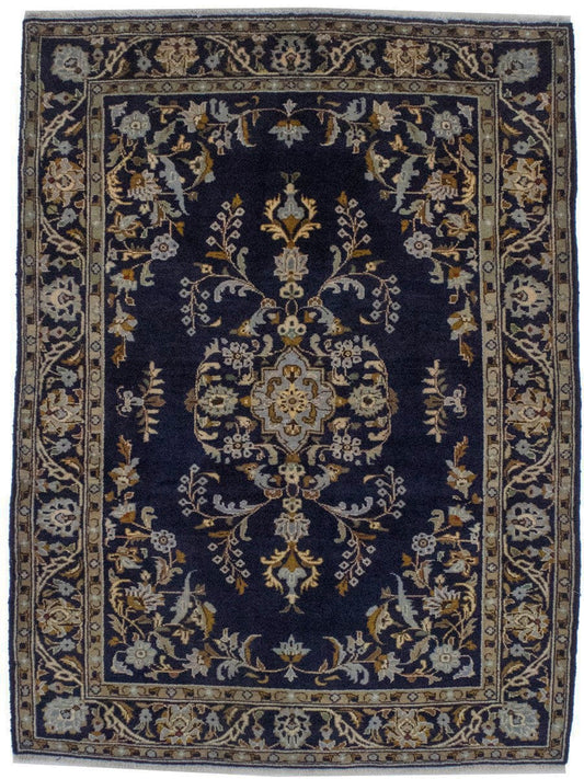 Vintage Navy Blue Classic 3'6X4'9 Kashan Persian Rug