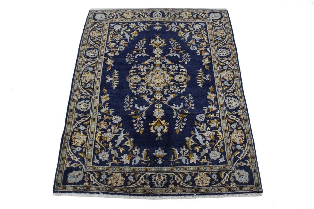 Vintage Navy Blue Classic 3'6X4'9 Kashan Persian Rug