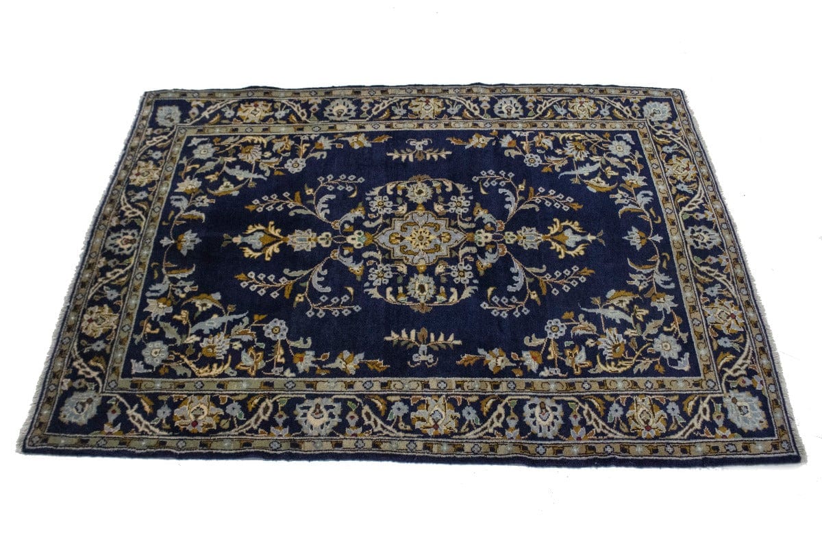 Vintage Navy Blue Classic 3'6X4'9 Kashan Persian Rug