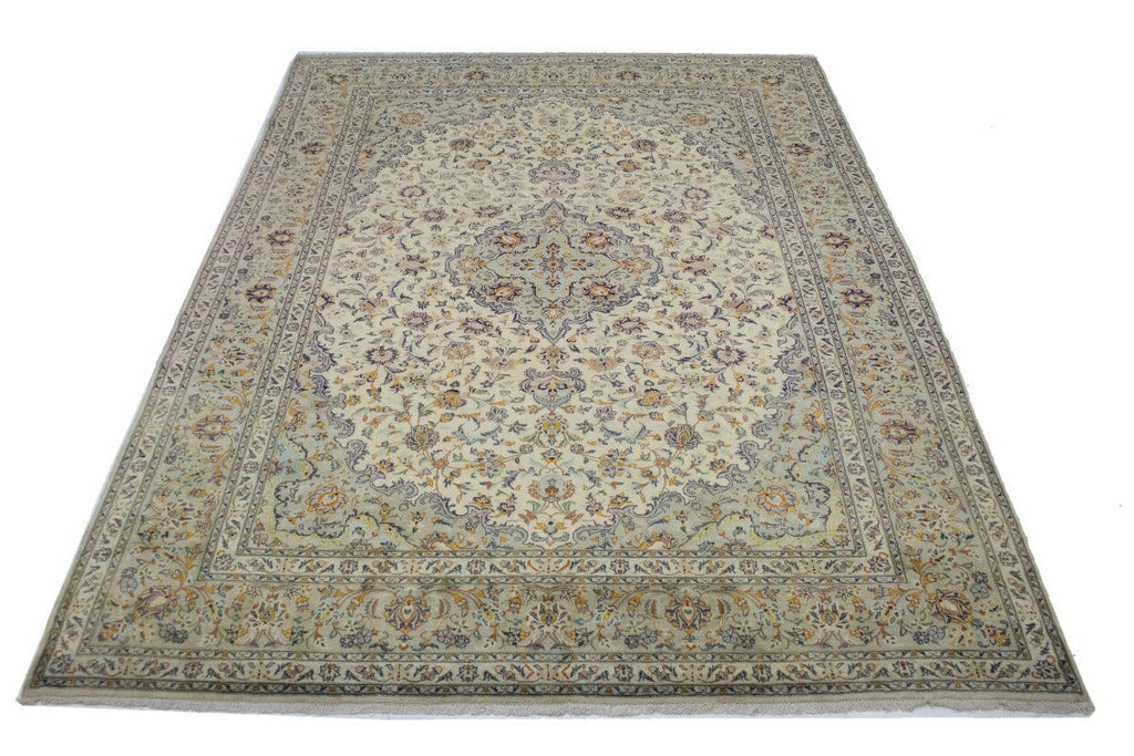 Vintage Cream Traditional 10X13 Kashan Persian Rug