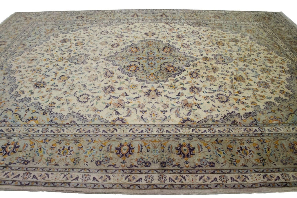 Vintage Cream Traditional 10X13 Kashan Persian Rug