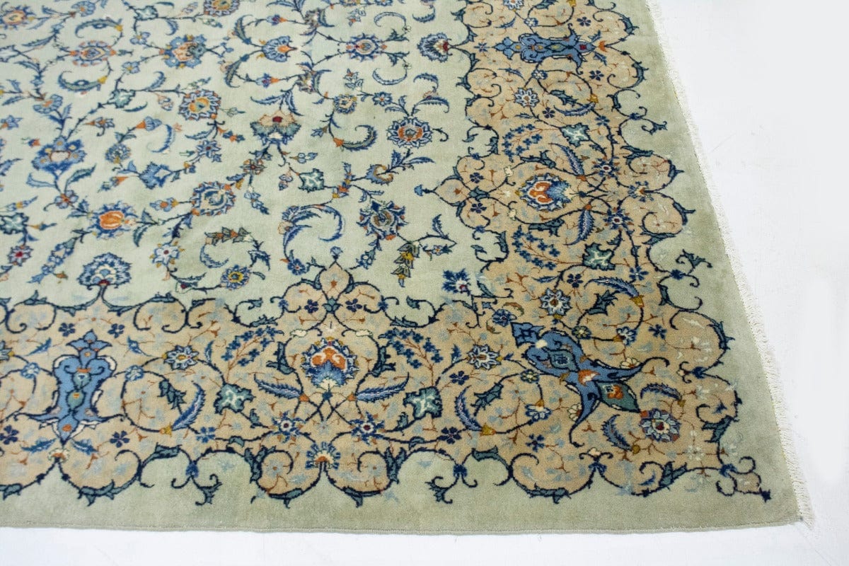 Vintage Sage Green Traditional 8X12 Kashan Persian Rug