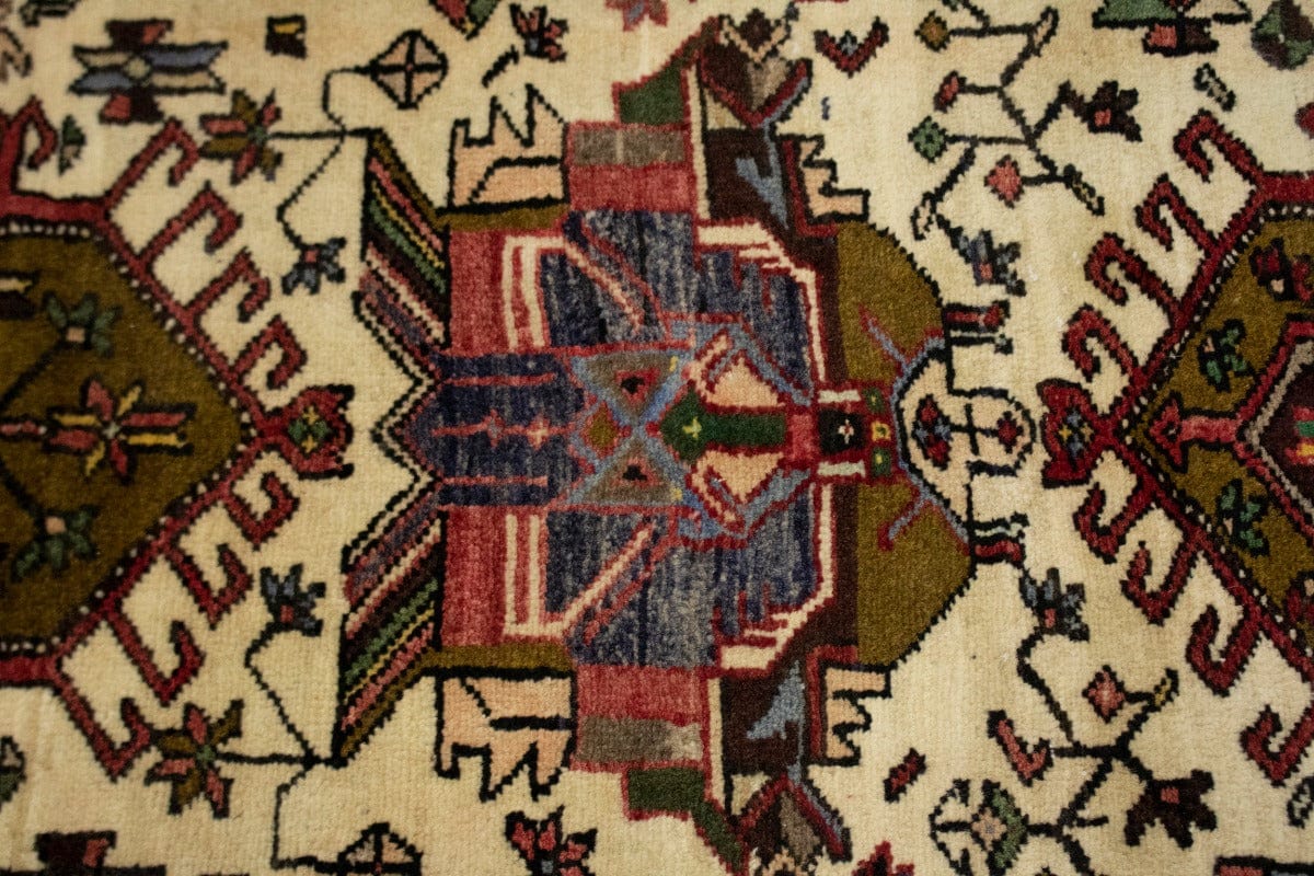 Vintage Beige Geometric 3X13 Gharajeh Persian Runner Rug
