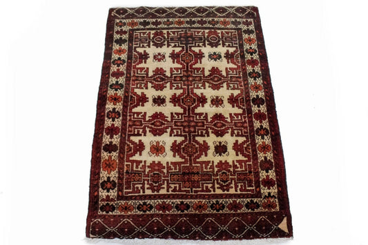 Vintage Beige Tribal 3X4 Balouch Persian Rug