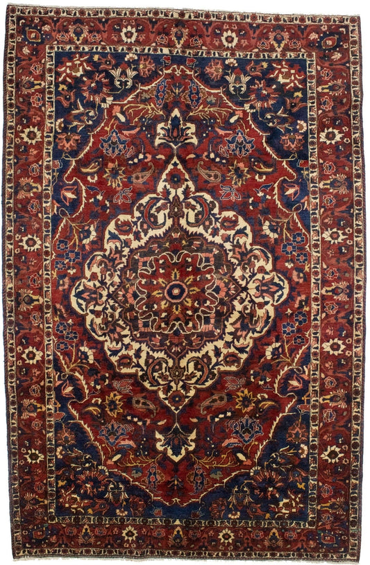 Vintage Red Floral 7X11 Bakhtiari Persian Rug