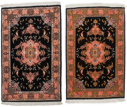 Black Traditional 2X3 Set of Tabriz Persian Rugs