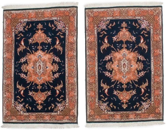Dark Navy Traditional 2X3 Pair of Tabriz Persian Rugs