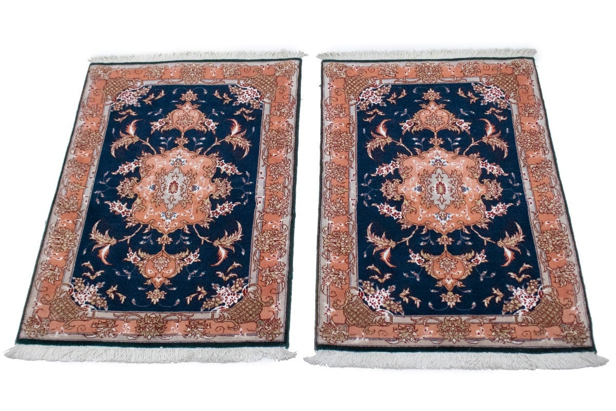 Dark Navy Traditional 2X3 Pair of Tabriz Persian Rugs