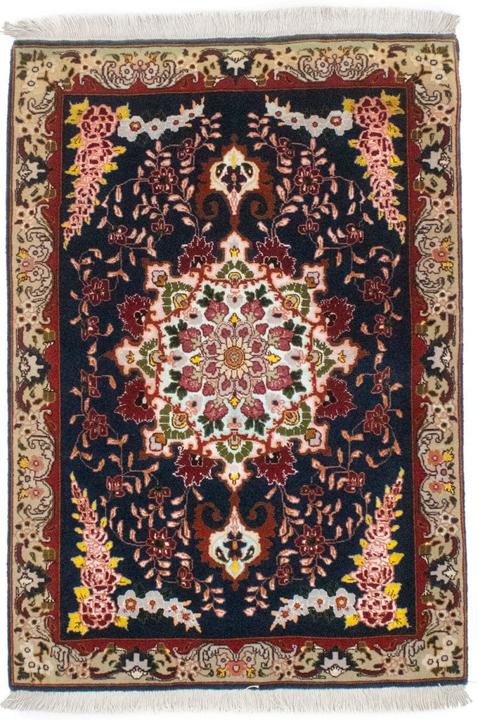 Dark Navy Traditional 2X3 Tabriz Persian Rug