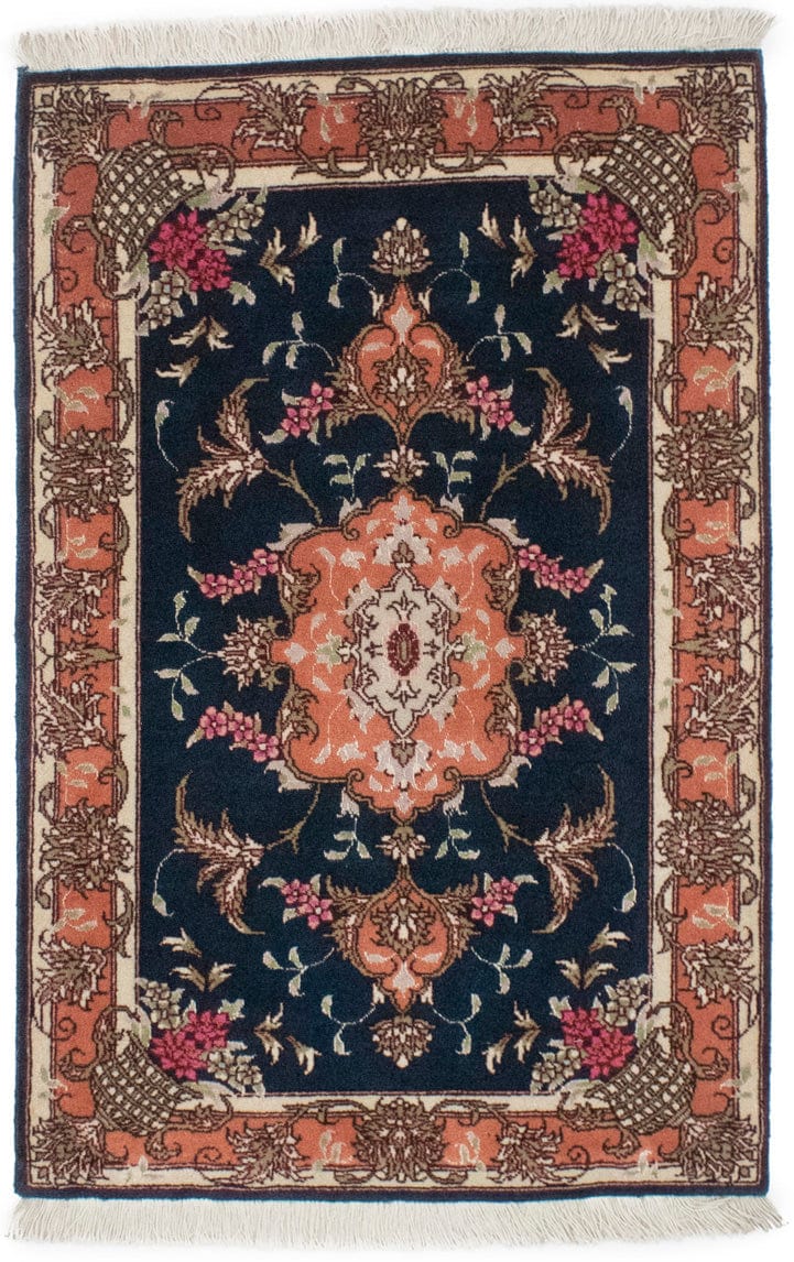 Navy Blue Traditional 2X3 Tabriz Persian Rug