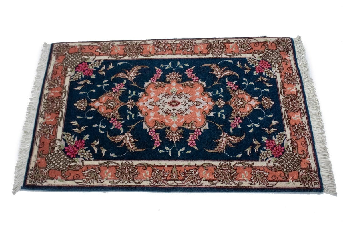 Navy Blue Traditional 2X3 Tabriz Persian Rug