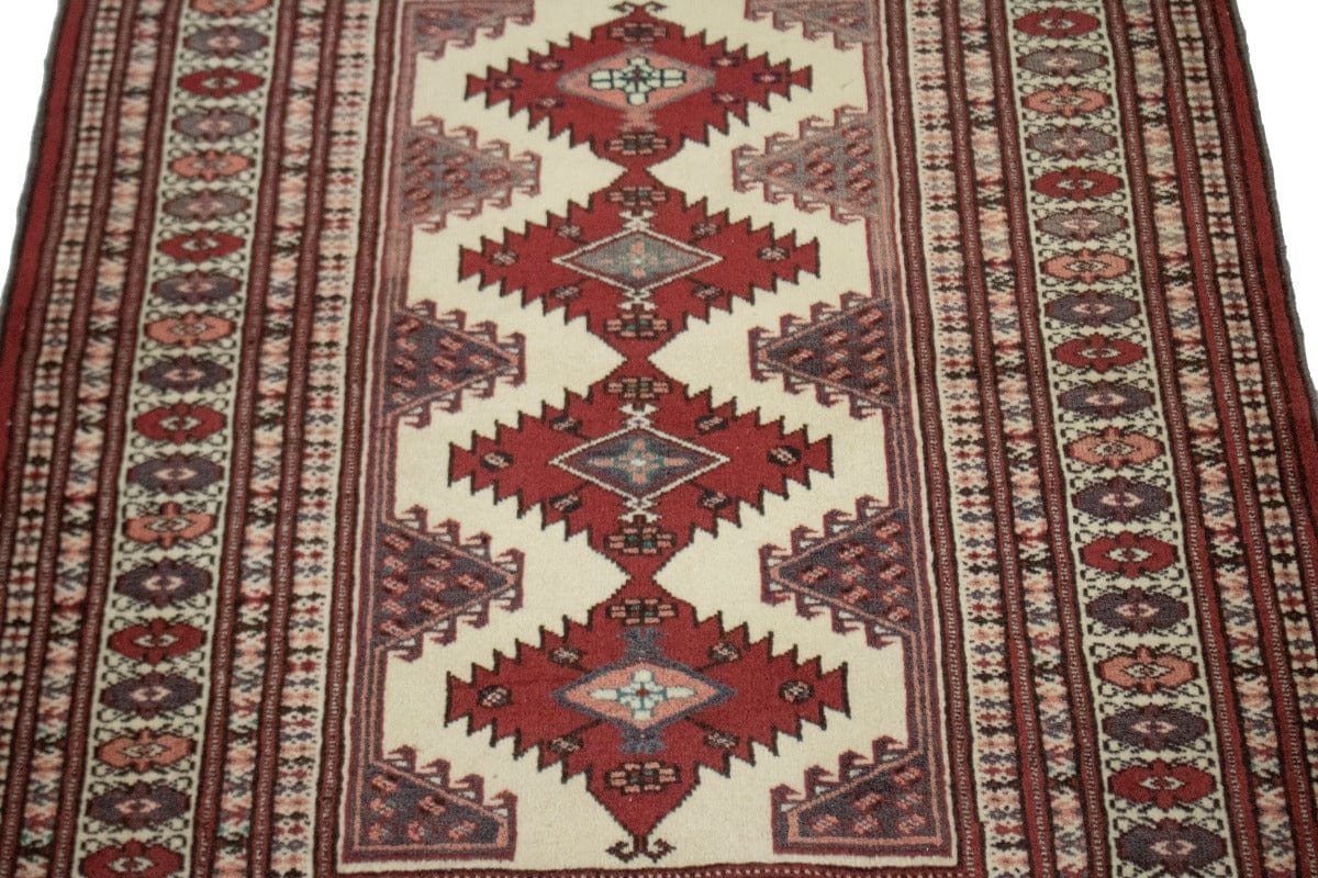 Vintage Geometric Ivory 3X4 Turkoman Persian Rug