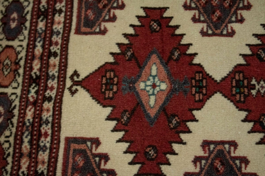 Vintage Geometric Ivory 3X4 Turkoman Persian Rug