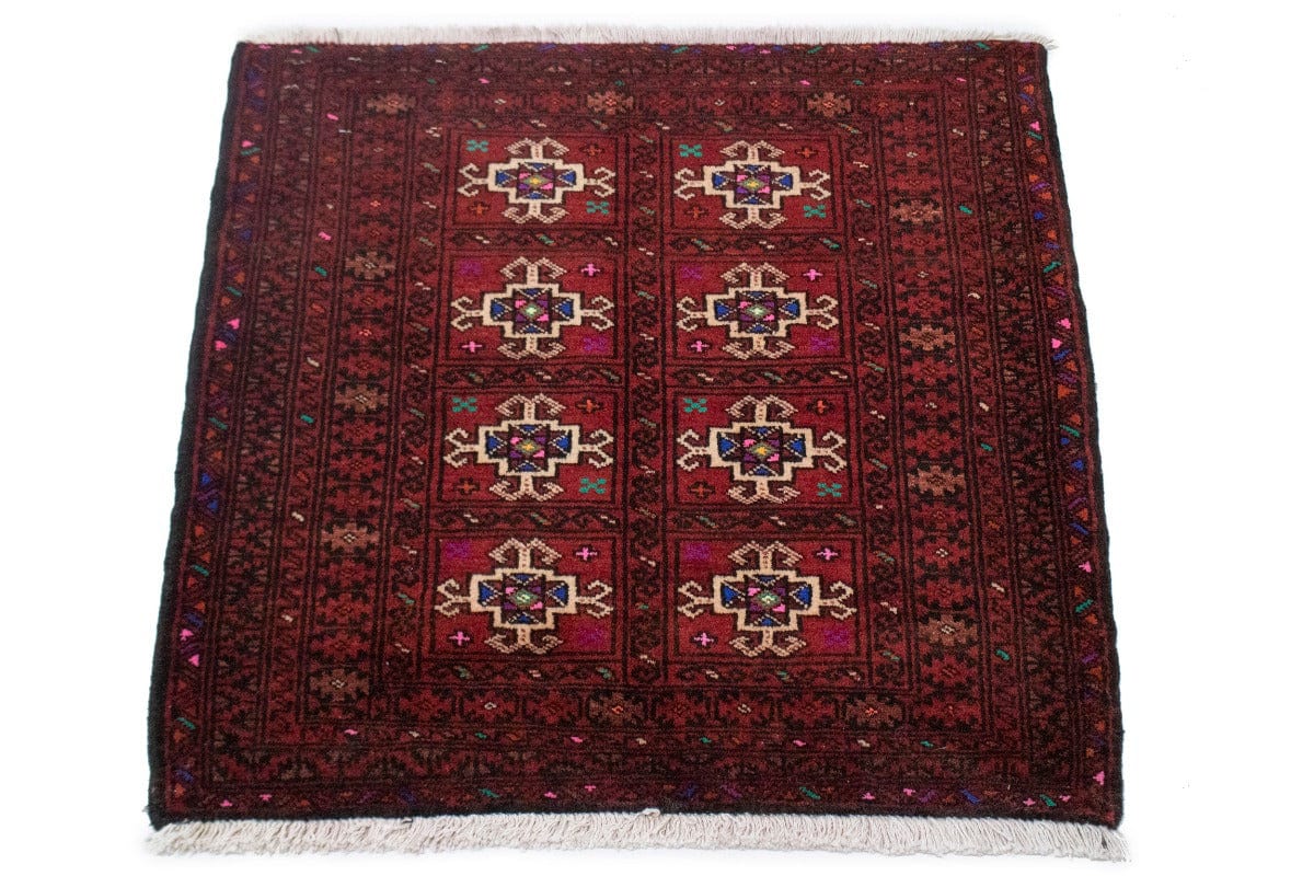 Vintage Geometric Red 2X2 Balouch Persian Square Rug