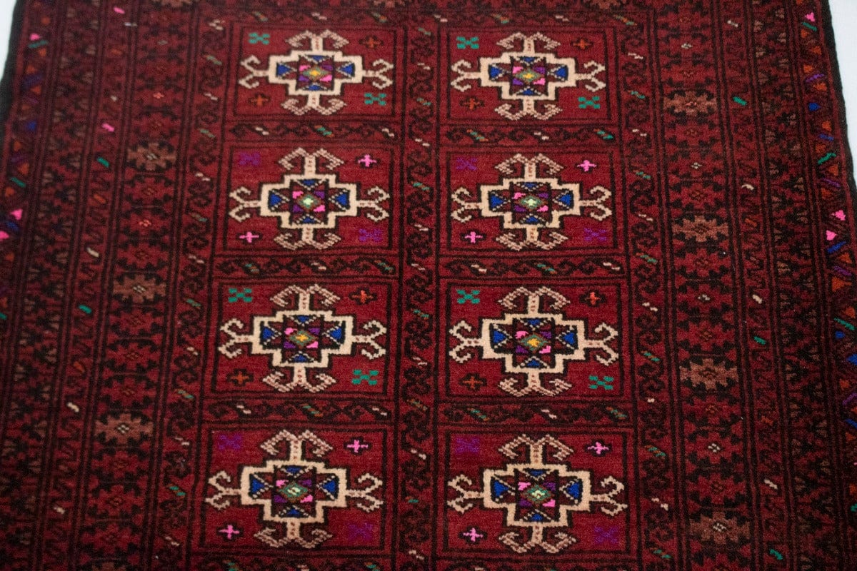 Vintage Geometric Red 2X2 Balouch Persian Square Rug