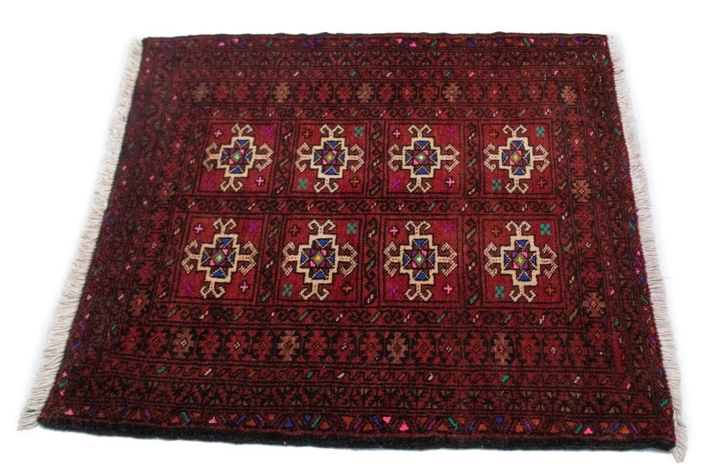 Vintage Geometric Red 2X2 Balouch Persian Square Rug