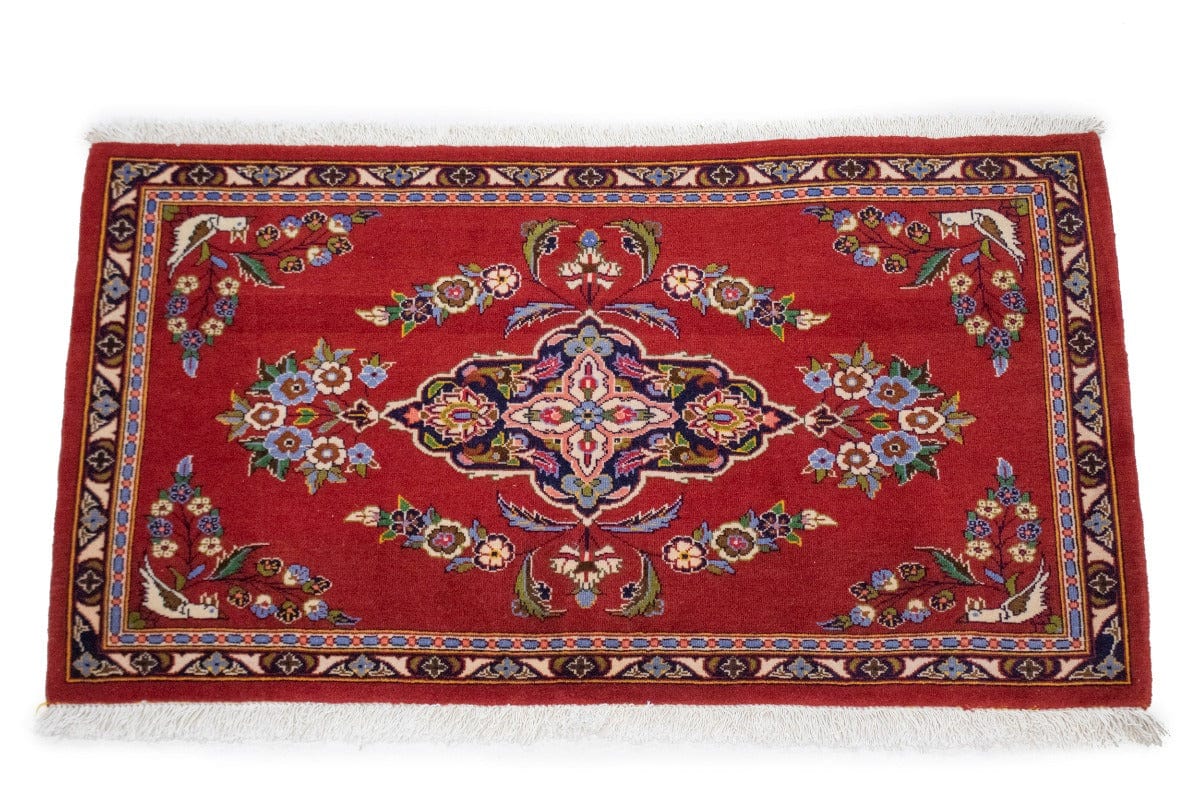 Vintage Pictorial Red 2X3 Kashan Persian Rug