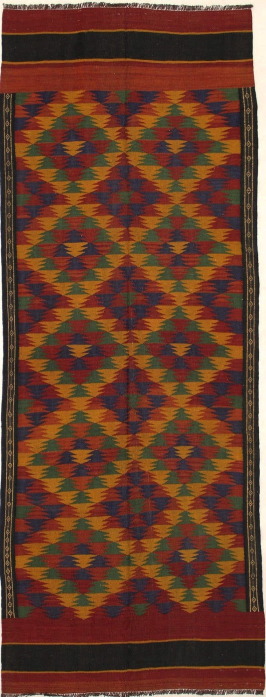 Vintage Multicolor Tribal 4X12 Kelim Ghashghaie Persian Runner