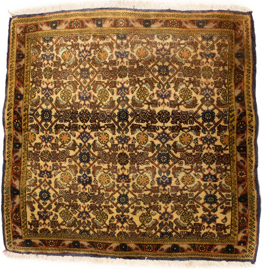 Semi Antique Cream Floral 3X3 Bidjar Persian Square Rug