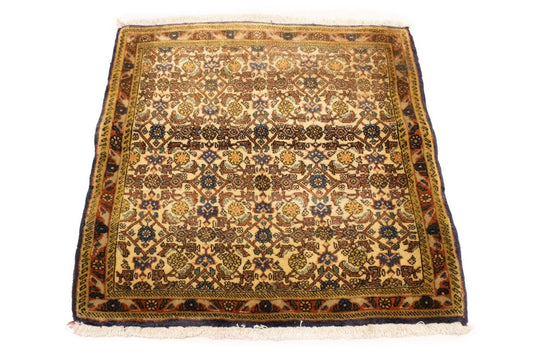 Semi Antique Cream Floral 3X3 Bidjar Persian Square Rug