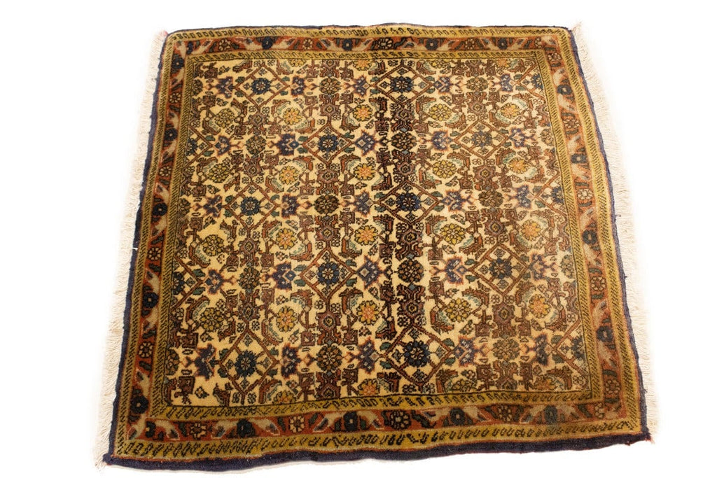 Semi Antique Cream Floral 3X3 Bidjar Persian Square Rug