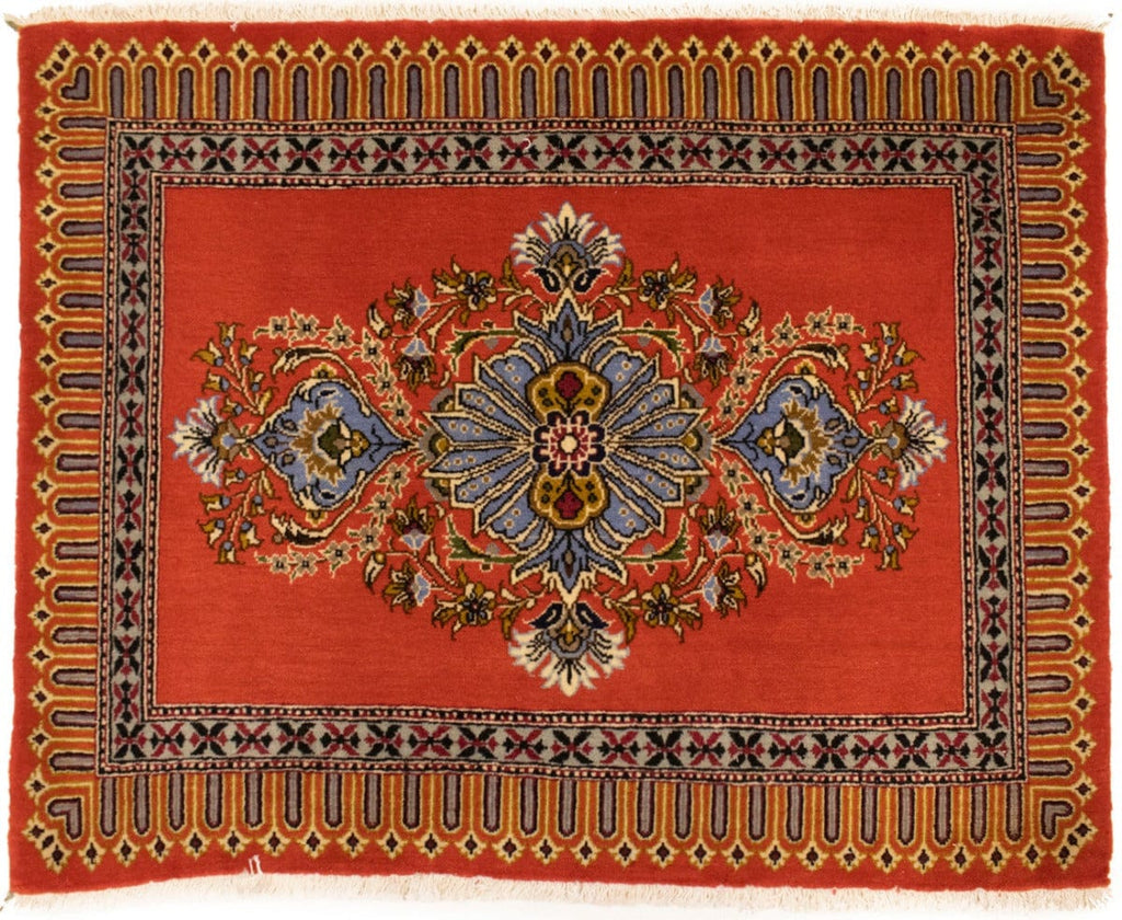 Vintage Reddish Orange Floral 2X3 Kashan Persian Rug