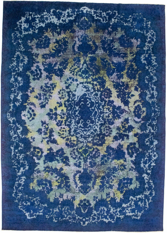 Overdyed Blue Antique Distressed 10X14 Tabriz Persian Rug