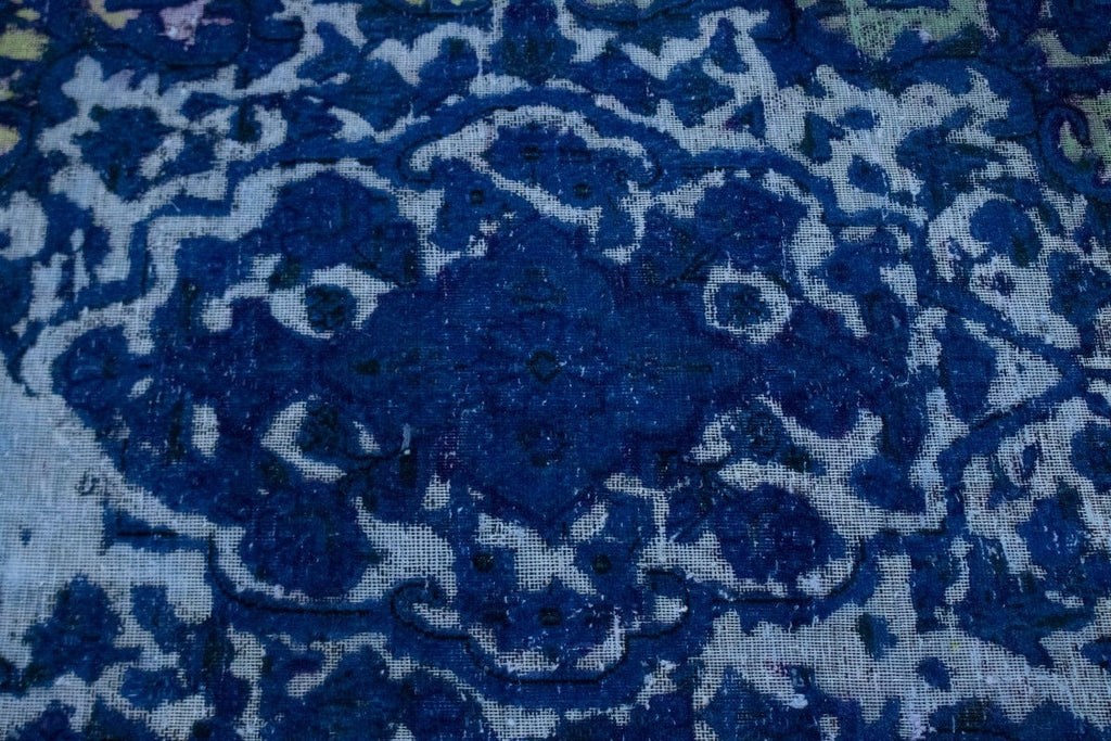 Overdyed Blue Antique Distressed 10X14 Tabriz Persian Rug