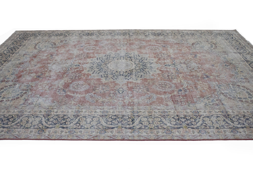 Muted Distressed Floral Antique 10X13 Kerman Persian Rug