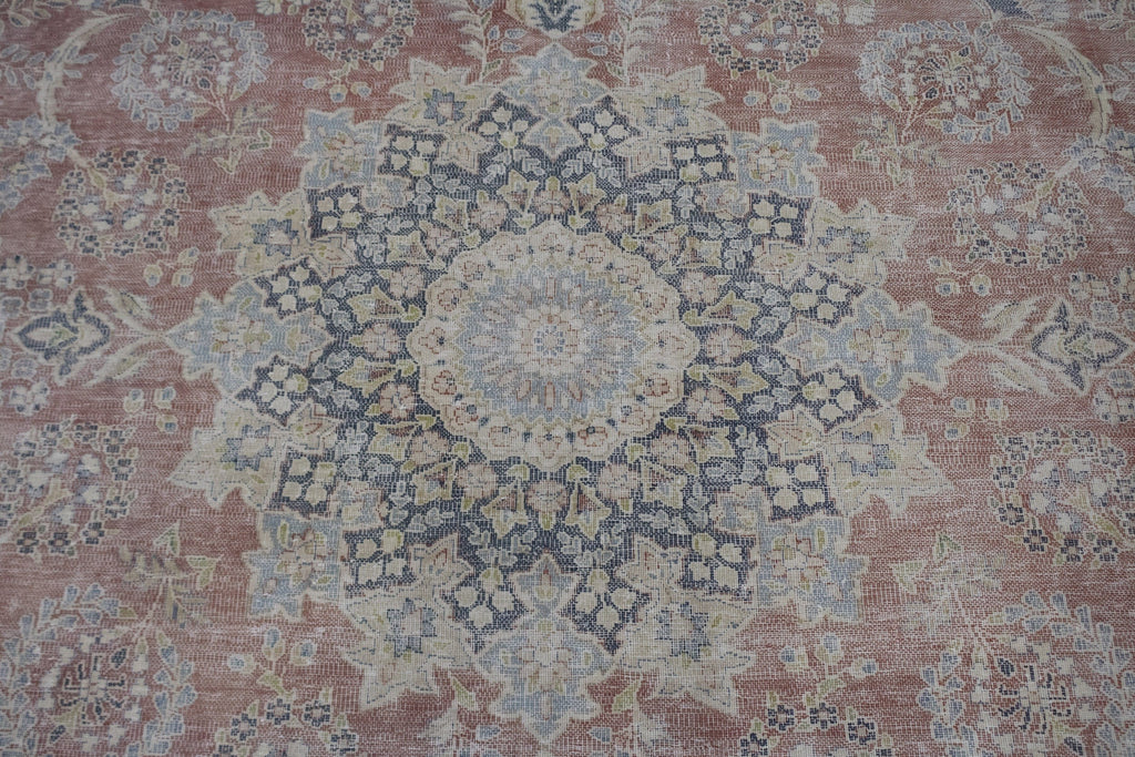 Muted Distressed Floral Antique 10X13 Kerman Persian Rug