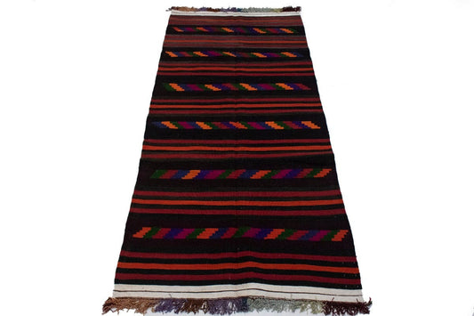 Vintage Black Tribal 4'5X10 Kilim Persian Runner Rug