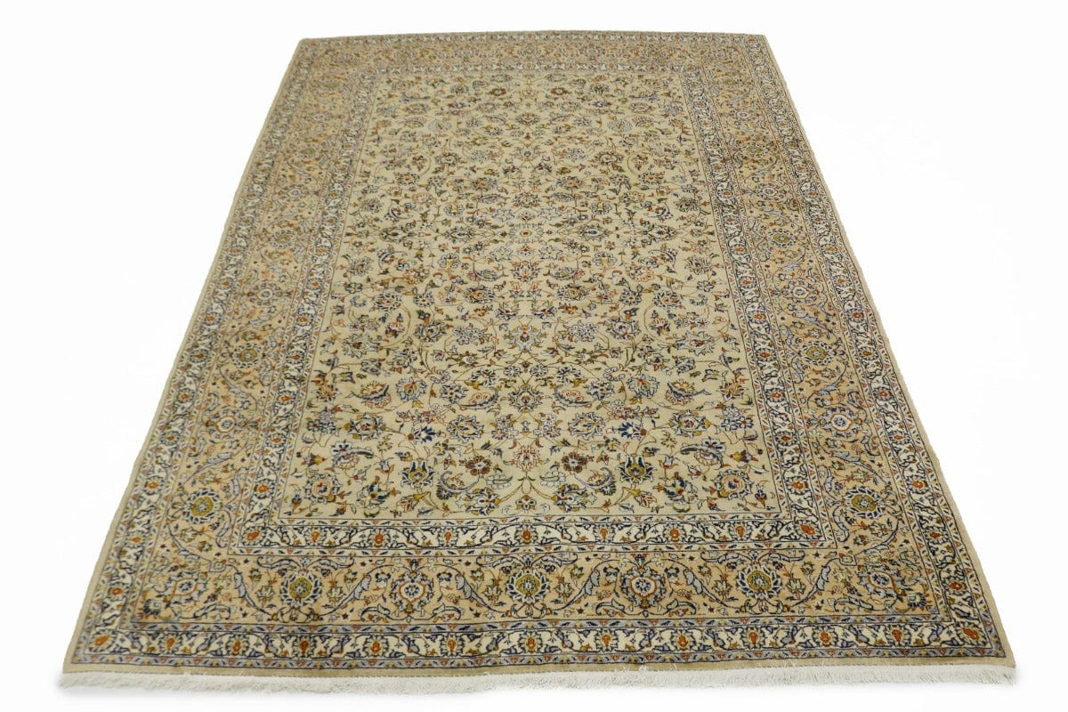 Vintage Beige Traditional 9X13 Kashan Persian Rug