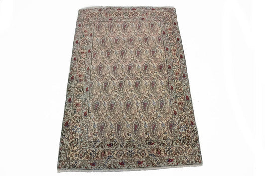 Vintage Beige Floral 3X5 Kashan Boteh Persian Rug