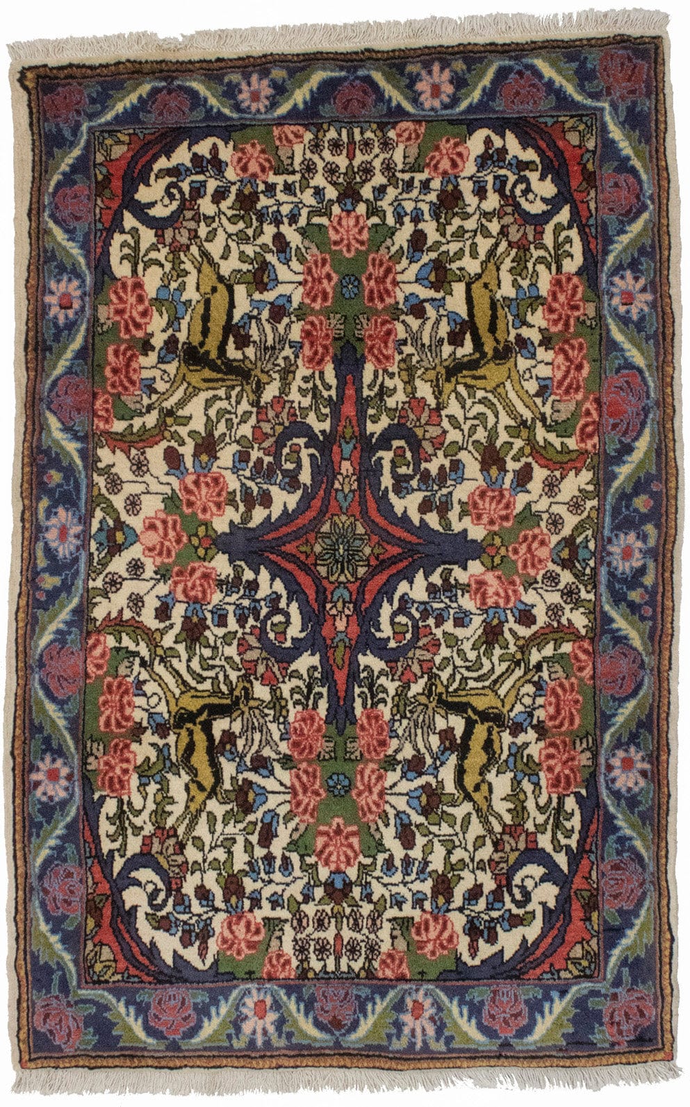 Cream Floral Pictorial 2'6X4 Bidjar Halvaei Persian Rug