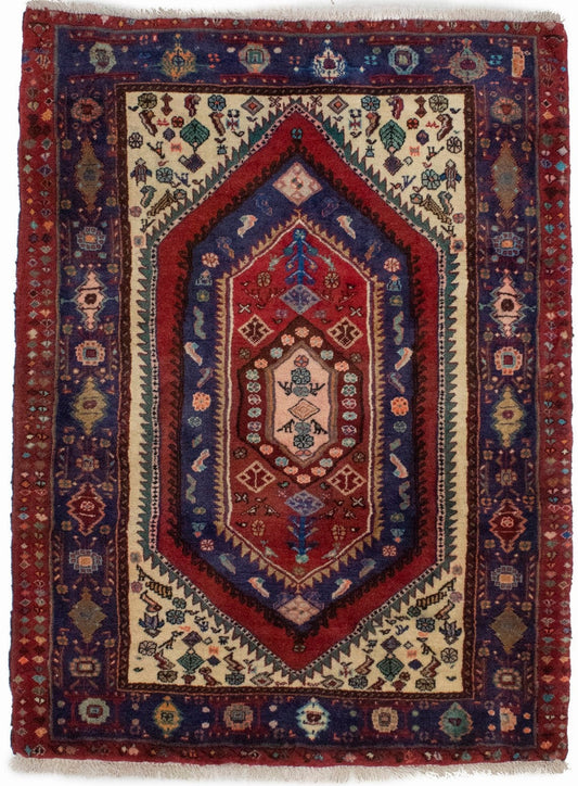 Vintage Red Tribal 3X4 Bidjar Persian Rug